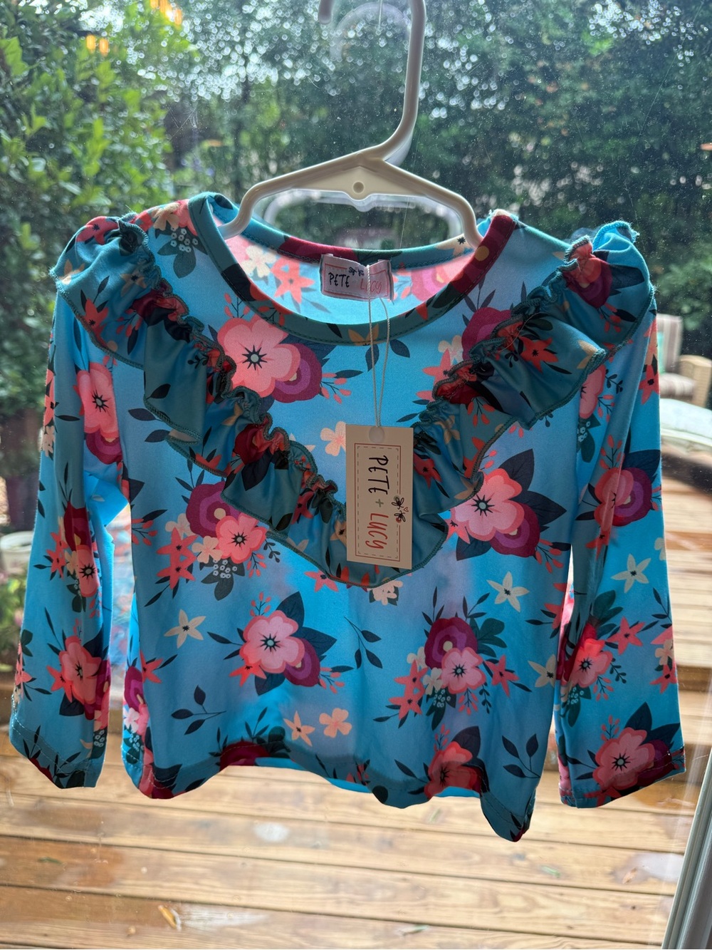 Baby Girl Boutique Blue Floral Ruffle Long-Sleeve Top